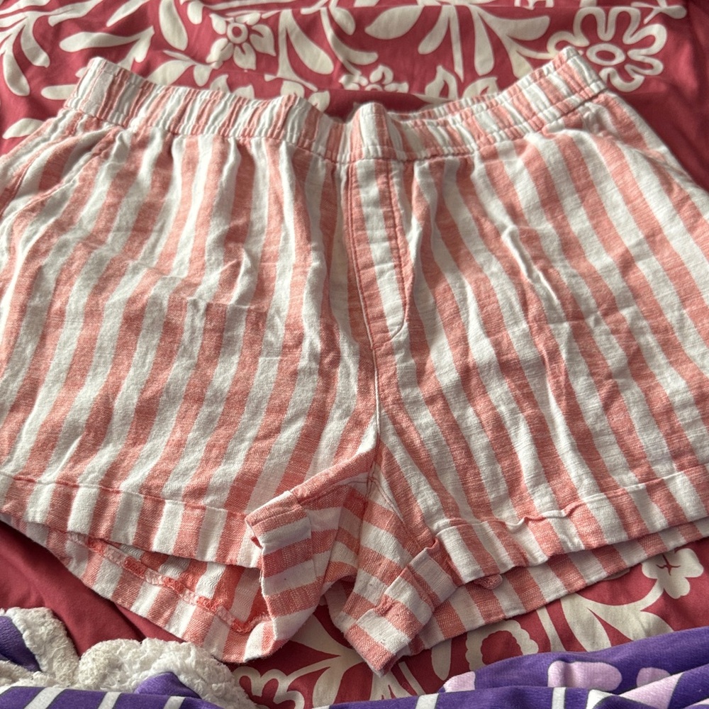 Old Navy Pink and White Striped High Waist Shorts